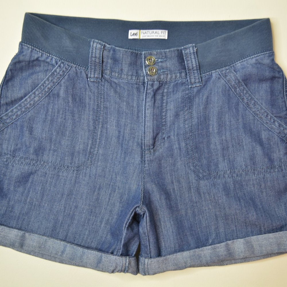 Lee 1889 NATURAL Fit Sz 8 Women ELASTIC Waist DARK Wash LIGHTWEIGHT Denim SHORTS